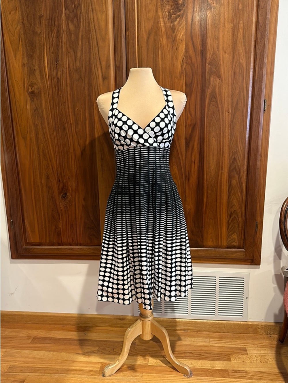 Black White Polka Dot Halter Dress Fit Flare Summer Retro Size 6 NWT